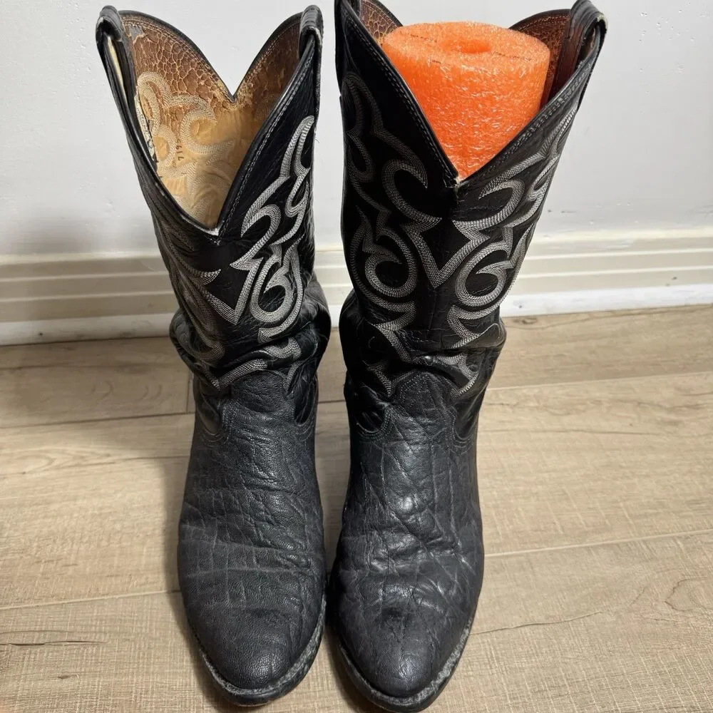 Nocona Men’s 9 D Black Leather Elephant Print USA Vintage Western Cowboy Boots